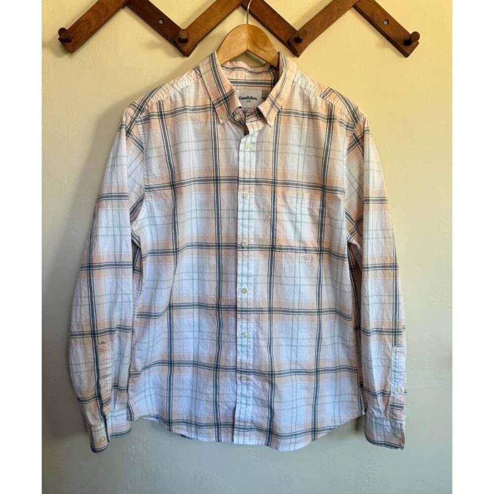 Goodfellow Shirt Mens‎ L Plaid THE EVERY WEAR POPLIN BUTTON-UP SLIM Work Office